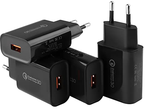 4 Piezas USB Charger Plug, 18W Quick Charge 3.0 Fast Charger Plug USB Power Adapter for Samsung S23 S22 S21 S20 S10 S6 S7 S8 S9 / Edge/Plus/Active, A03 A13 A53, Note 5/8/9/10, Fast Charging