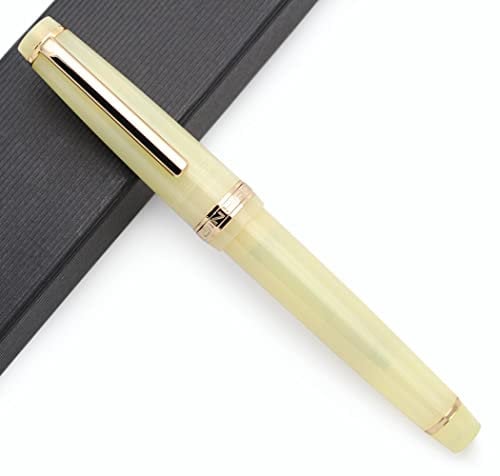 JINHAO 82 Celluloid Fountain Pen Acrylic Ink Pen with Ink Converter (Fine Nib, Gold Clip-Transparent Goose Yellow)