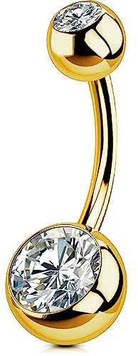 OUFER 14G Bauchnabelpiercing Titan Gold 14 mm Stablänge Piercing Bauchnabel Lang CZ Kugeln Titanium Belly Button Piercing Navel Bars 1.6mm Nabelring Frau Mann Geschenk Schmuck