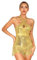 TTAO Damen Pailletten Tanz-Body Ballettbody Ärmellos Glitzer Gymnastikbody Ballett Trikot Leotard Latein Overalls Turnanzug Ballettanzug Gold D XXL