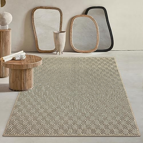 Mia´s Teppiche Soil - wetterfester In- und Outdoor Teppich im Natürlichem Jute-Look, wetterfest, geeignet für Terrasse und Garten, Raute, ca. 80 x 150 cm