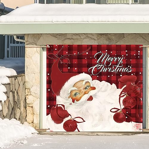 Preboun 2,1 x 2,4 m Weihnachtshintergrund Dekoration Großes Weihnachtsbanner Garagentor Dekorationen Xmas Urlaub Hintergrund Schild Hängend Winter Große Türabdeckung für Innen Außen Tür Wand