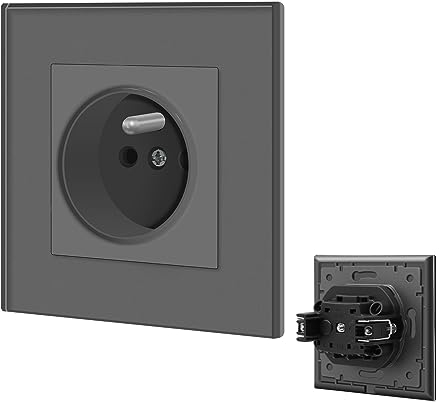 BSEED Prise Murale,Prises electriques Standard avec des griffes,16A 110-250V Single Prise de Courant Alternatif avec Panneau en Verre Cristal,Prise Encastrable, pour Bureau à Domicile(1 Prise,Gris)