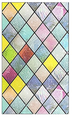 Fenster-Sichtschutzfolie, Tönung, Buntglas-Fensterfolie, Regenbogen-Aufkleber, Aufkleber, buntes Gitter, Fenstertönung, statisches Vinyl, Nicht klebend, Anti-UV, 45 x 198,7 cm 45 cm