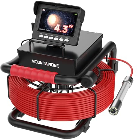 Telecamera Ispezione Tubi con DVR, 4,3'' Telecamera Endoscopio Professionale con 12 LED, Telecamera per Ispezione Tubi Impermeabile IP68, Endoscopio per Conduttura Ispezioni, 16GB