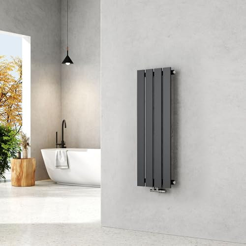 EMKE Radiador de agua caliente 90x30 cm, Radiador plano de solo capa con conexión central, Diseño montaje vertical en pared, Antracita