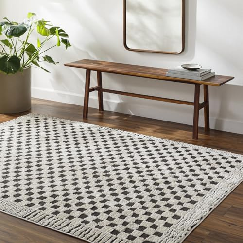 Livabliss Ekta Sanluri Shaggy Berber Carpet 200x275 cm, Living Room & Bedroom, Soft Plush Thick Pile, Neutral Boho Style, Easy Care, Ivory Black
