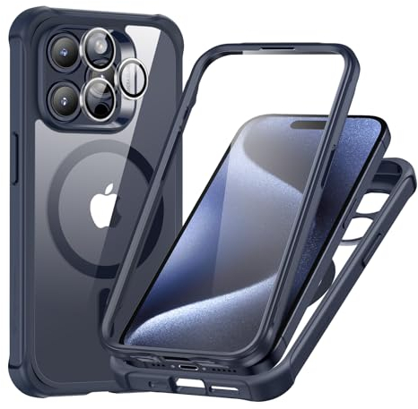 ESR for iPhone 15 Pro Max Case Set, 1 Set Individual Lens Protectors, Compatible with MagSafe Phone Case, Full-Coverage Military-Grade Protection, Scratch Resistant, Armor Series,Clear Dark Blue