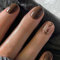Ceboic 24Pcs Short Square Press on Nails, Glossy Ballerina French Tip False Nails, Full Cover Solid Color Acrylic Stick on Nails with Glue Stickers for Women and Girls Nail Art - Brown Leaves