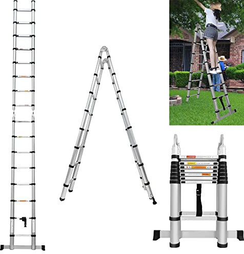 Aluminium Telescopic Extension Ladder - 5M / 16.4FT Lightweight Collapsible A Frame Ladder for Home Outdoor