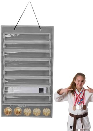 Kasmole Supporto per Cintura da Karate | Espositore per Cinture da Parete per 8 Cinture con Copertura Antipolvere,Organizer per Cinture per Arti Marziali, espositore per Cinture Taekwondo con 5