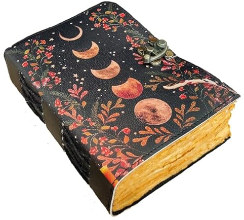 Grimoire Mondphasen Zauberbuch der Schatten, Hexereibedarf, ledergebundenes Tagebuch, Vintage-Tagebuch, Charmed Book Of Shadows, Vintage-Notizbuch, Tagebuch, Buch-Tagebuch (25,4 x 17,8 cm, Orange)