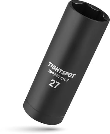 TIGHTSPOT Douille à choc de 27 mm de profondeur avec design anti-arrondi à 6 points, acier CRV traité thermiquement, métrique