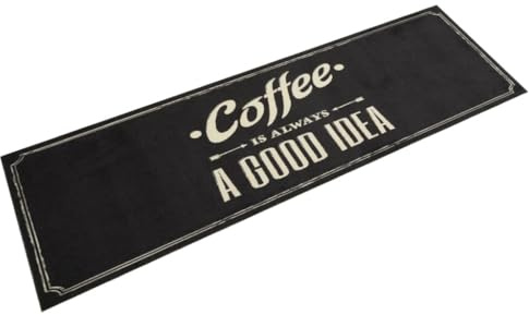 vidaXL Kitchen Runner - Anti-Fatigue Mat with Coffee Text Design, Latex Backing, Soft Velvet, 150x45cm, Non-Slip - Black