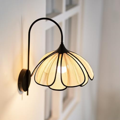GUANSHAN Blütenblatt-Abaca-Wandleuchte, einfache Kunst, Blütenblatt-Wandlampe, natürliche Wandbeleuchtung, dekorative Wandleuchte, Lampenschirm für Schlafzimmer, Wohnzimmer, Flur