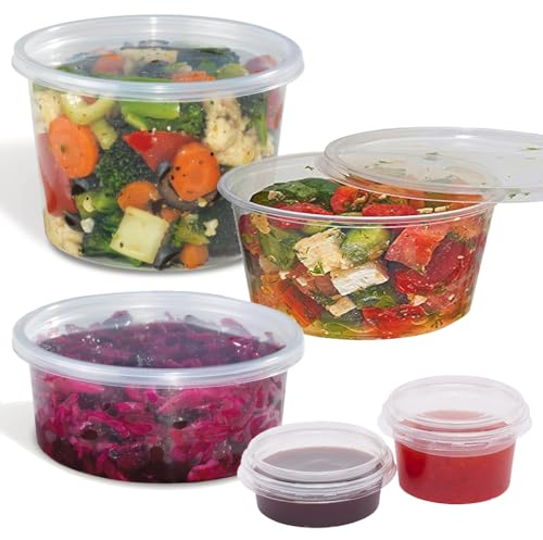 Bag Market | 50 x Round Clear Plastic Food Containers with Lids - Pots, Tubs, Deli, Takeaway, Dip (8oz / 228ml)