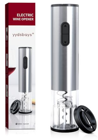 Tire Bouchon Électrique Ouvre Bouteille Automatique Décapsuleur pour Vin Professionnel pour Amateurs de Vins Cadeau (Argenté, Ouvre-bouteille avec Coupe-Capsule, Fonctionne avec Batterie)