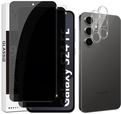 Yenwen Sichtschutzfolie für Samsung Galaxy S24 FE für Panzerglas, 2 Stück Sichtschutz und 2 Stück Kameraschutz, 9H Härte Privacy Schutzfolie Folie Anti Spy Blickschutzfolie