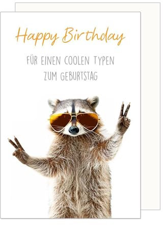 Edition Seidel Premium Geburtstagskarte mit Umschlag. Glückwunschkarte Grußkarte Karte mit Spruch Geburtstag Happy Birthday Mann Frau cooler Waschbär (G3626 SW024)