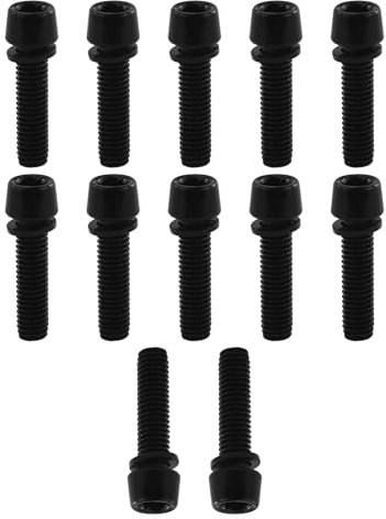 12 Piezas Pernos de Vástago de Bicicleta, M5 x 20 mm Bicicleta Disco Freno Pinza Tornillos, Tornillos de Vástago de Bicicleta con Arandelas, Tornillos para Potencia de Bicicleta de Montaña (Negro)