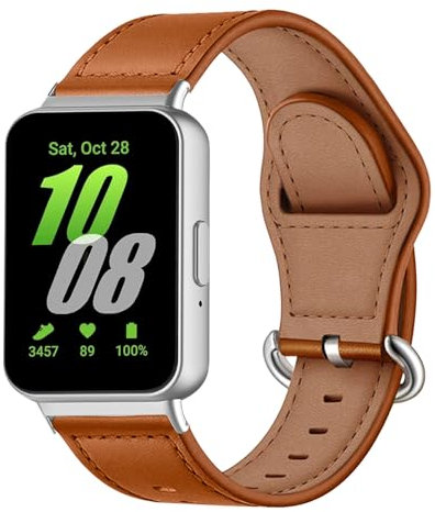 MiRowy Leder Armband Kompatibel mit Samsung Galaxy Fit 3, Damen Herren Uhrenarmband, Premium Soft Leder Ersatzbänder für Samsung Galaxy Fit 3 - Braun