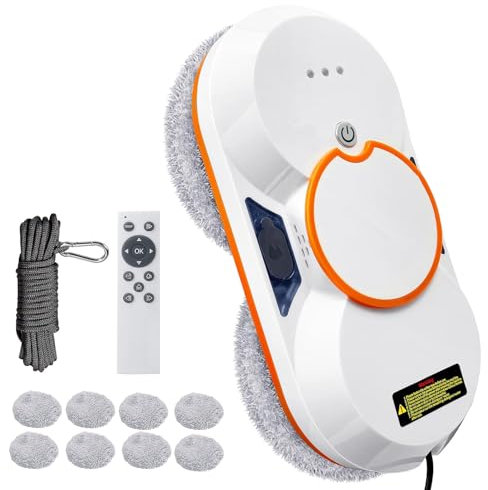 Kouamor Robot intelligente per la pulizia delle finestre – 5600 Pa, funzione spray automatica, telecomando, 10 panni in microfibra (per finestre/porte in vetro/piastrelle) (B)