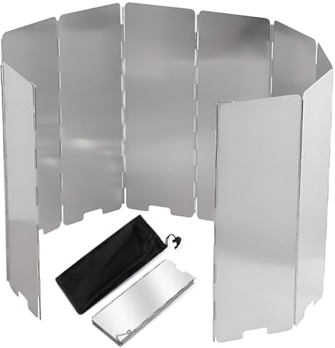 10 Klappbare Windschutzscheiben für Camping, Leichter Faltbar Aluminium Windschutz, Campingkocher Windschutz, Gaskocher Windschutz Campingkocher mit Tragetasche, für Outdoor Öfen Gaskochern