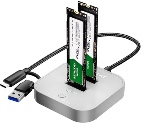 SEINIKAY M.2 NVME SSD Duplikator - Tragbarer NVME Cloner Duplikator mit 20Gbps C zu C-A Kabel, Offline Clone, werkzeugfreiem Design, Progress LED & schneller Wärmeableitung