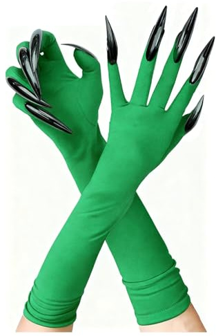 Rimtpuz Halloween Handschuhe, Hexen Handschuhe,Lange Pfotenhandschuhe Grün mit Gruseligen Nägeln, Aus Elastischem Stoff,Für Erwachsene & Kinder, Cosplay & Halloween Kostüm