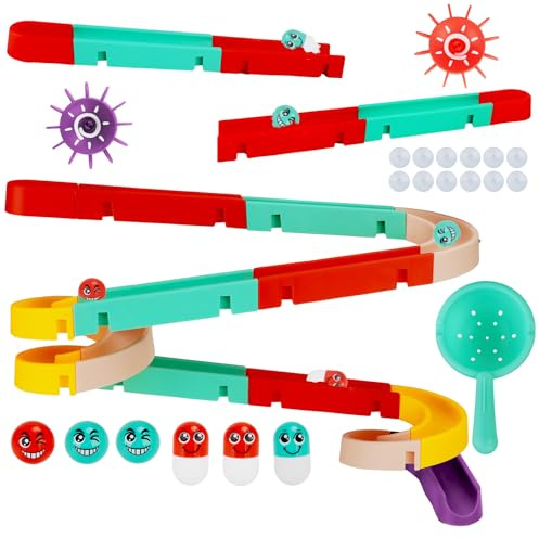 ZUSUZU Jouet Bain Bébé,Jouet de Douche,Jouet Bain avec Piste de Construction de Toboggan Aquatique,Jouet de Bain Stimulant La Coordination œil-Main de Vos Petits - Idéal pour Les + 3 âge