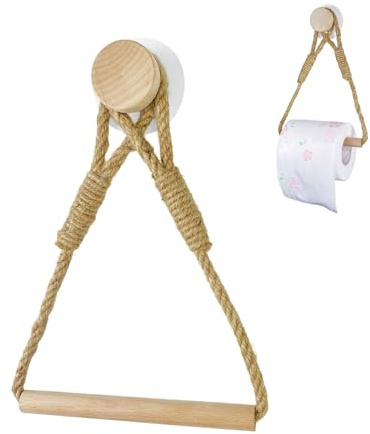 Seil Toilettenpapierhalter, Klorollenhalter Wand Vintage, VintageKlopapierhalter Ohne Bohren, Hanfseil Wc-Papierhalter, Seil Holz Klopapierhalter Selbstklebend, Klopapierhalter Selbstklebend Holz
