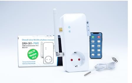 DRH-301-PWR-DIGITAL v4.5 | GSM-SMS Fernschalter, Stromausfallwarner, Temperaturwächter, Verbrauchsmesser + Alarmanlage | SMART-Home ohne Internet | 4G/LTE | Mit KABELSENSOR, -30° bis +100°