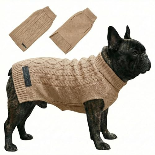 Bobby & Poppy Strick Hundepullover, Warmer Winterpullover für kleine, mittlere & große Hunde, ultrasofter Hundepulli Zopfmuster Dackel Französische Bulldogge Welpen - Beige M Cable Dog_BEIGE_M