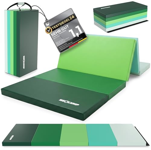 NEOLYMP Turnmatte klappbar - Faltbare Gymnastikmatte für Zuhause - Dicke Fitnessmatte für Kampfsport, Yoga & Pilates - Weiche Bodenmatte mit Tragegriff & Klett-Verbindung (Grün, 190 x 80 x 5 cm)