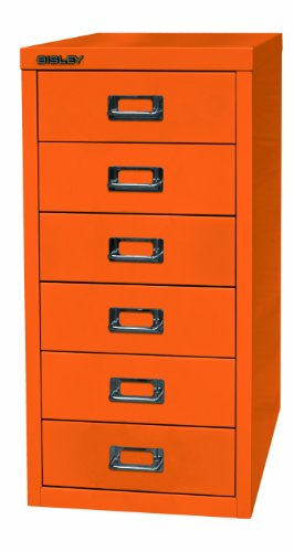 BISLEY MultiDrawer 29 Series A4 6 Drawer Metal 603 Orange 38 x 27.9 x 59 cm