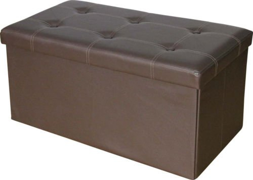 BARGAINS-GALORE Large Ottoman Faux Leather Bench Stool | Folding Seat Footstool Chest Foldable | Storage Box Foot With Lids For Kids Toys, Bedroom, Hallway, Living Room (Double, Brown)
