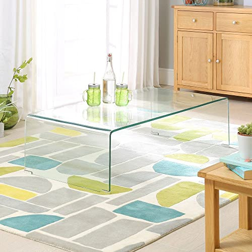 The Furniture Market Geo-Glass Rectangular Coffee Table | Modern Italian Design | 12mm Toughened Glass | Bevelled Edges | Space-Saving | No Assembly | H 350 x L 1200 x W 600mm