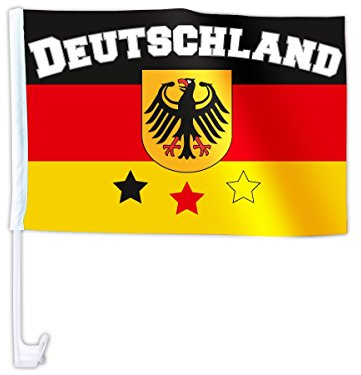 Alsino 2er Set Deutschland Autofahnen – Premium Qualität, mit Adler und Sternen, Schriftzug-Design – Ideal für Auto & Fanartikel