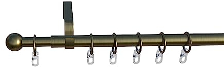 Tilldekor Komplettset, ausziehbare Gardinenstange Formentor, messing-antik, Ø 16/19 mm, 1-Lauf, 200-350 cm, inkl. Trägern und Ringen