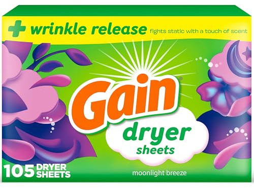 Gain Trocknertücher, 105 Stück, Moonlight Breeze Duft, Weichspüler mit 2-in-1 Aromaboost Plus Weichheit