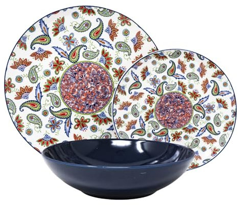 NAMAI - Servizio Piatti 6 Persone - Porcellana - Adatti in Lavastoviglie e Microonde - Colorati - Set 18 Pezzi - Particolari