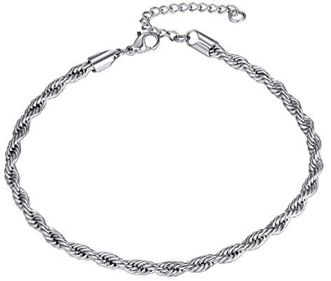 ChainsHouse Chaine de Cheville Femme Acier Inoxydable [Corde] Bracelet Cheville Torsadé Maille 22 cm 3mm Bracelet Pied Entrelacé Fille Chaîne Pied Plage Ete Vacanvce