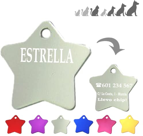 Ibera gifts - Hundemarke mit Gravur - Personalisierte Hundemarke in Sternform für kleine und mittelgroße Haustiere - Hundemarke personalisiert aus Aluminium