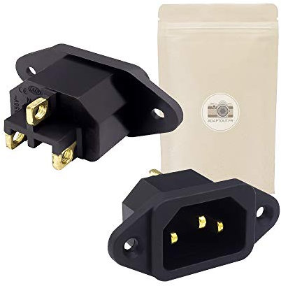 2X Prise alimentation IEC C13 C14 fiche Schuko Male 10A CEI Sans Soudure de facade a visser ROHS CE - Adaptout Marque Française
