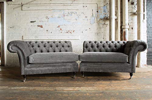 jvmoebel XXL Big Sofa Couch 2 Teile Chesterfield Leder Textil Sitz Polster Garnitur Neu