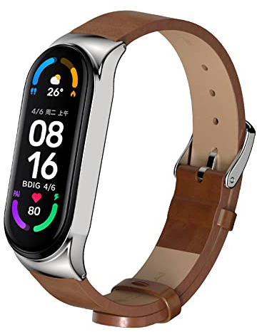 BDIG Bracelet de Cuir pour Xiaomi Mi Band 6 & MiBand 5, Mi band 3 Bracelet de Rechange pour Montre Connectée en Cuir Accessoires de Remplacement Strap Compatible pour Xiaomi Miband 4/5