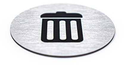 Office Sign Company 2” Round, Silver Aluminum Trash Sign | Home & Office Signs | Garbage Bin Marker