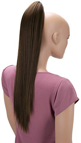 CAISHA 60cm Glatt Pferdeschwanz Mit Butterflyklammer Haarteil Zopf Hitzebeständig Haarverlängerung Hellbraun H622