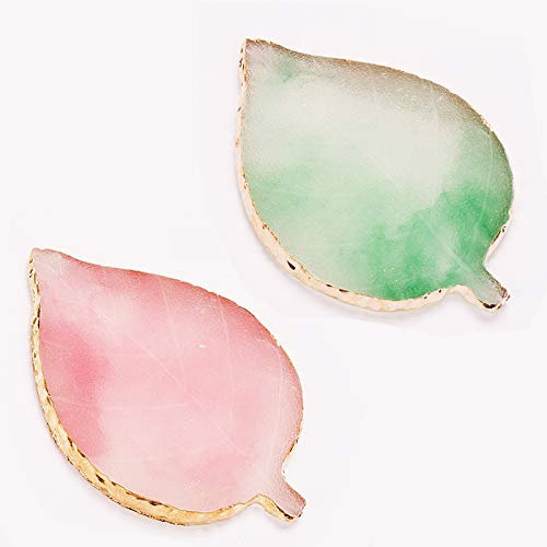 2-Pcs Leaf Design Resin Nail Art Palette, JCSMARTEC Nail Gel Painting Pigment Cosmetic Mixing Tools Display Tray with Gold Edge