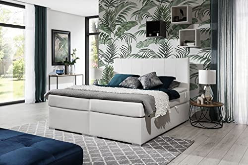 A-dekor home Boxspringbett Paris Hotelbett, kontinentales Bett,140/160/180x200cm,Grau/Schwarz/Weiß/Braun, Bettkasten, Bonell Matratze, Topper (Weiß Kunstleder Soft 17, 180 x 200 cm)